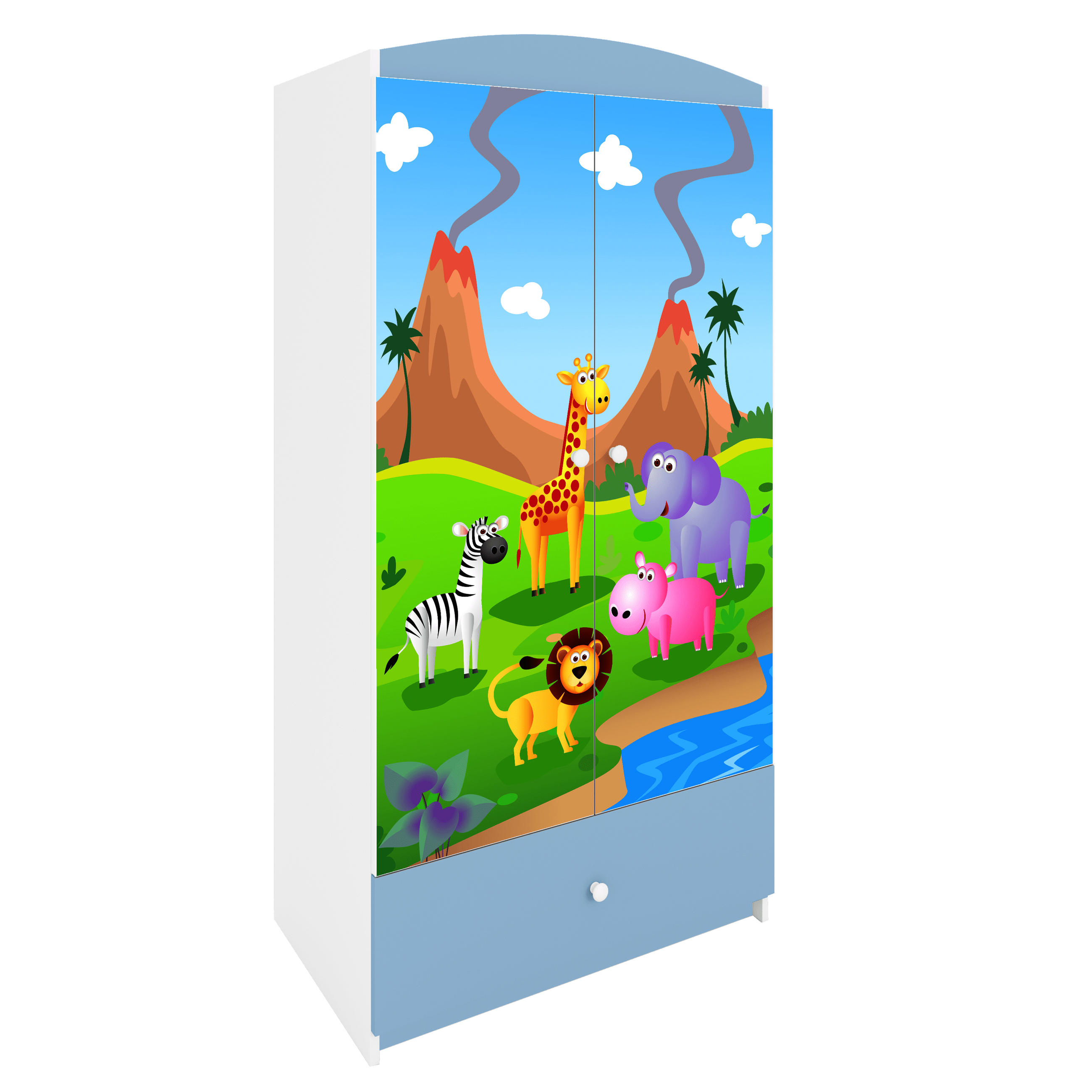 KINDERKLEIDERSCHRANK Safari - Blau, Holzwerkstoff (90/175/52cm) - RAUMHIRSCH FURNITURE