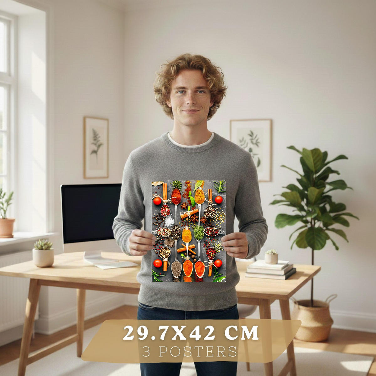 PLAKAT Sada 3 Bylinky A3 Bílý rám - bílá, papír (29.7/1/42cm) - Nacnic