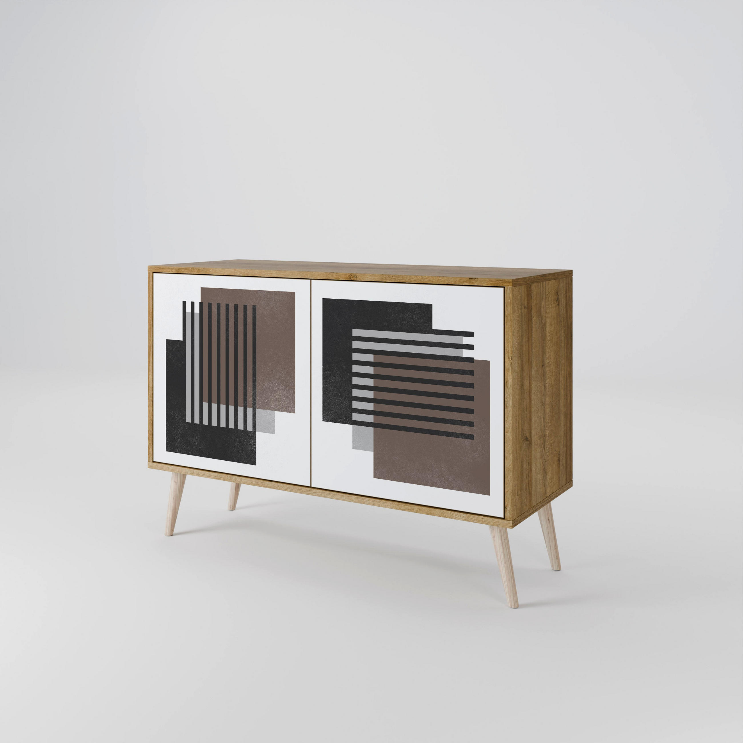 SIDEBOARD SHADOW SYNCHRONY, Eicheneffekt, 111x42x77,5 cm, 2 Türen - Eichefarben/Buchefarben, Holzwerkstoff/Buchenholz (111/77.5/42cm) - SpaceRebels