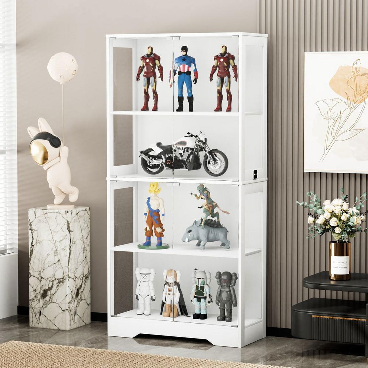 VITRINE Glas 4er-Set Weiß - Weiß, Holzwerkstoff (80/165/35cm) - Zephmum
