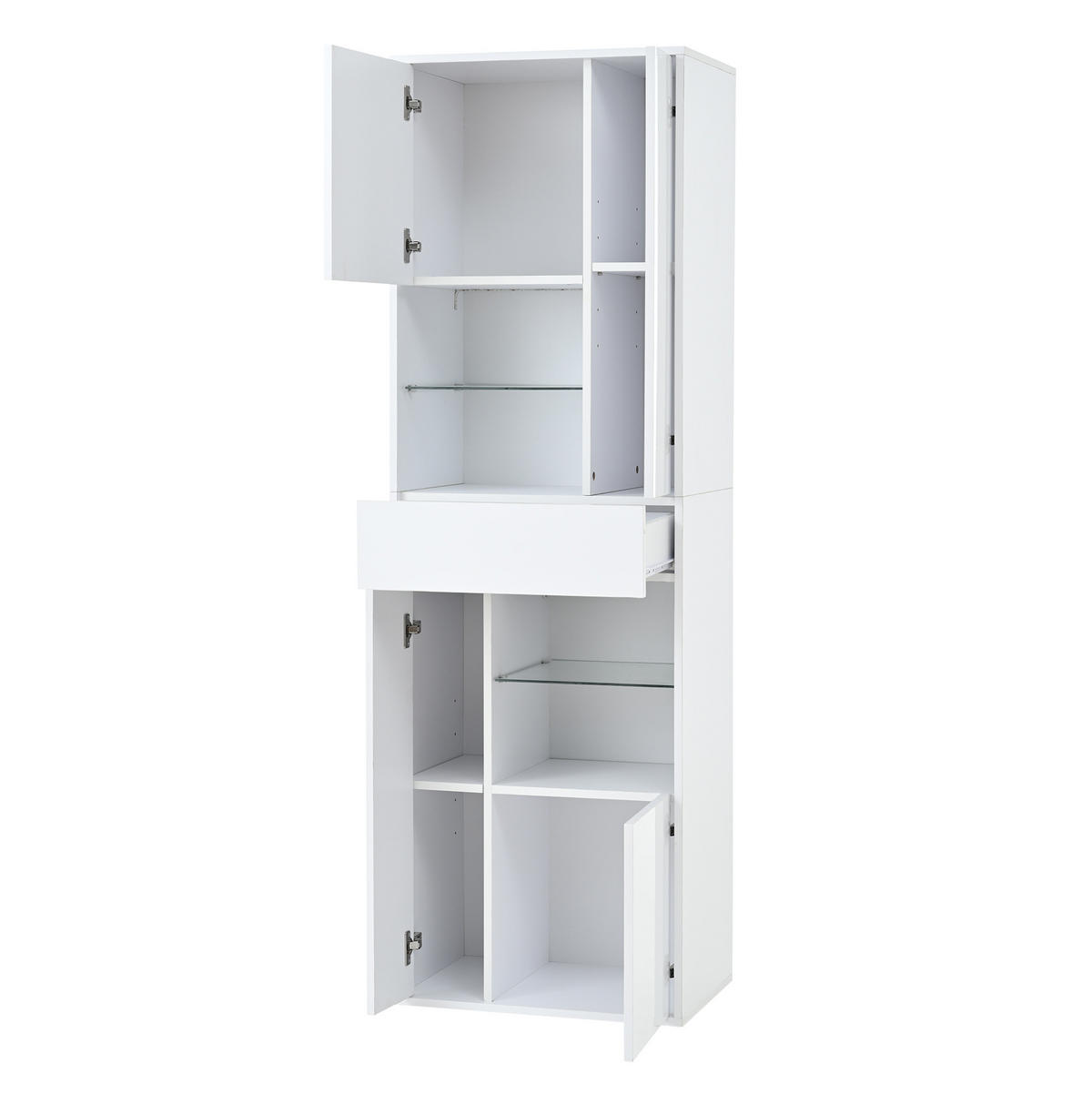 VITRINE 55/38/170 cm aus Spanplatte mit LED-Beleuchtung und Hochglanzfront Weiß - Weiß, Holzwerkstoff (55/170/38cm) - Modenvie