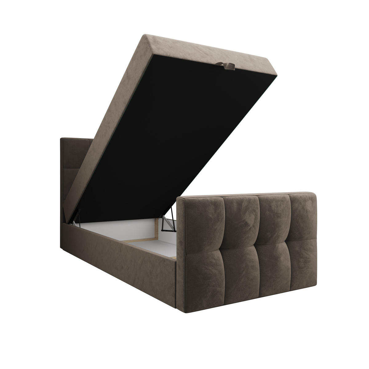 BOXBETT MANHATTAN mit Matratze H3, Bonell und Topper 90x200 Monolith 15 - Braun, Textil (90/200cm) - Bedante