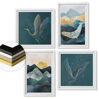 WANDBILDER 4er-Set - 50x50 cm & 40x60 cm Weißer Rahmen - Abstrakte Kranichberge - Weiß, Kunststoff (50/50cm) - ArtPrintCave