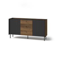 KOMMODE Prestigo Schwarz, Warmia Walnuss, Zweitürige Kommode mit Schubladen - Walnussfarben/Schwarz, Holzwerkstoff (150/78/40cm) - Bettso