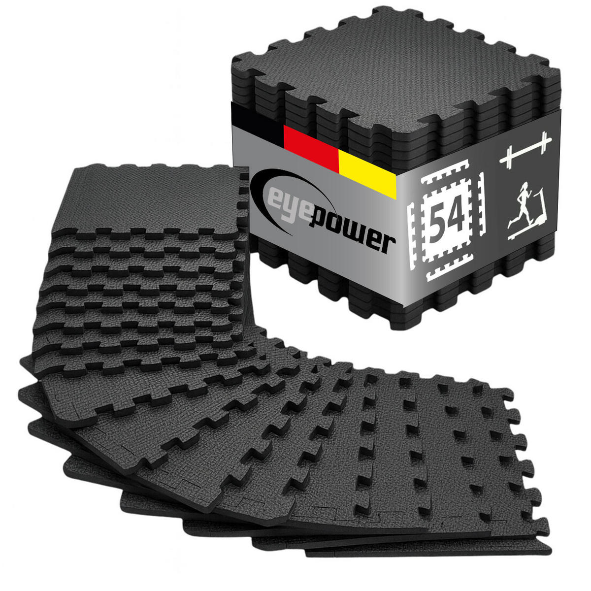 BODENSCHUTZMATTE 30x30x1 cm, Schwarz, 54er Set - Schwarz, Kunststoff (30/30/1cm) - eyepower
