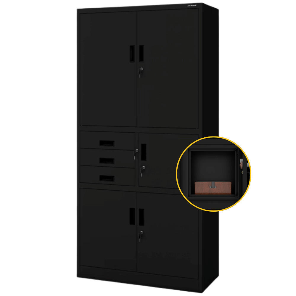 AKTENSCHRANK abschließbar GEDO mit Tresor 185x90x40cm Schwarz - Schwarz, Metall (90/185/40cm) - DELUKE