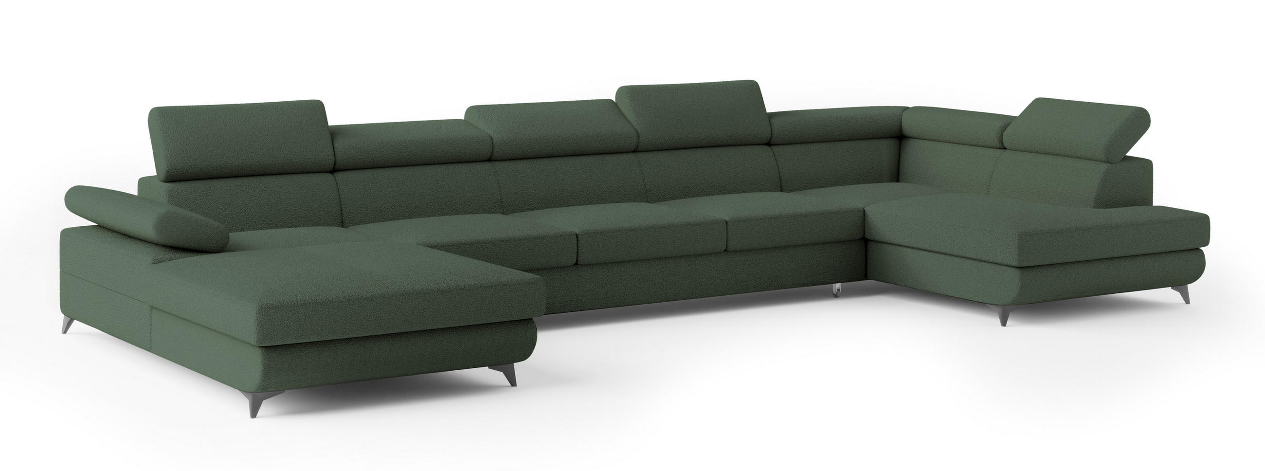 WOHNLANDSCHAFT MONTIVA Grün Boucle-Stoff mit Schlaffunktion - Grün, Holz (410/89/190cm) - MASSENO