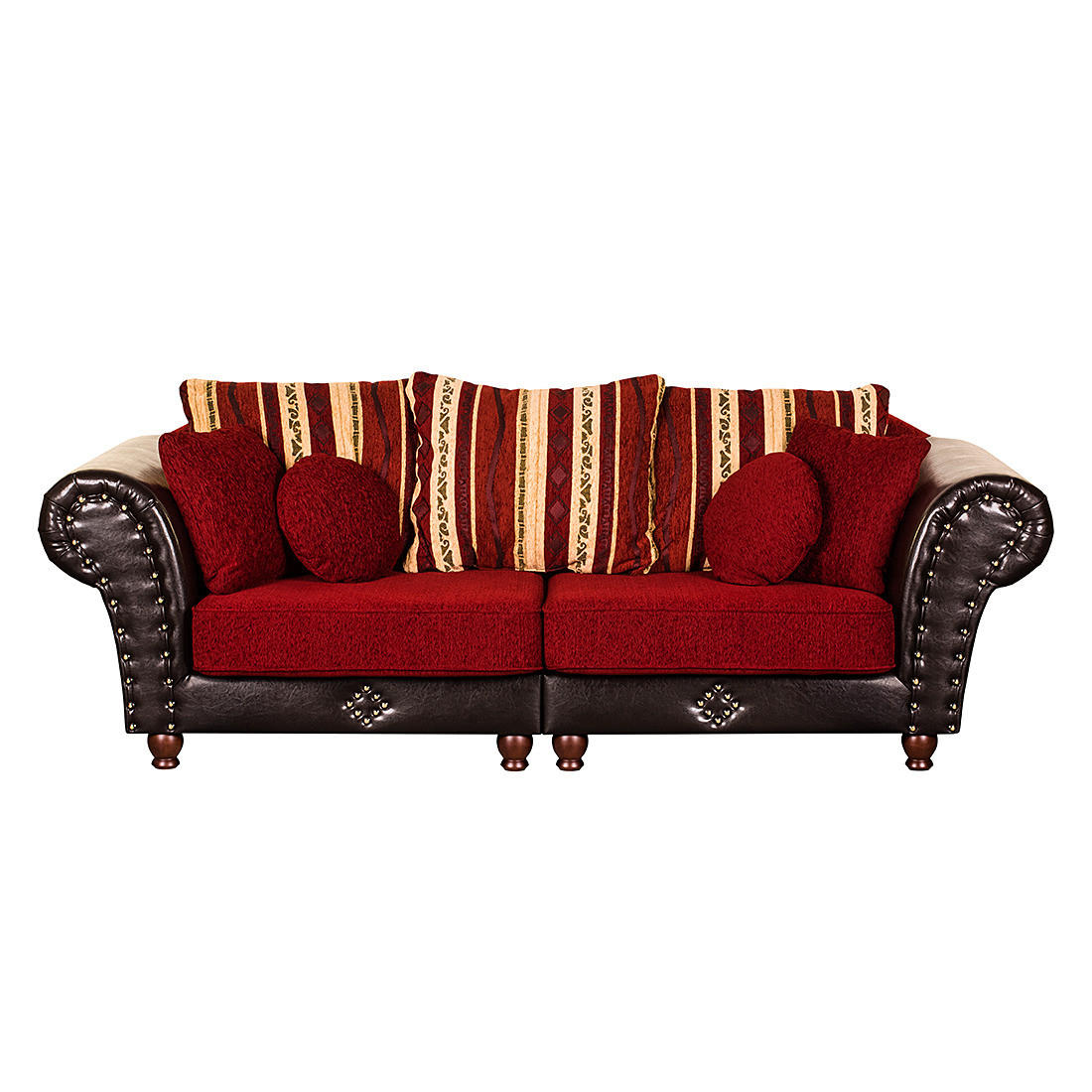 BIGSOFA - Kunstleder / Webstoff, Dunkelbraun / Dunkelrot - Dunkelbraun, Kunststoff (250/83/96cm) - home24