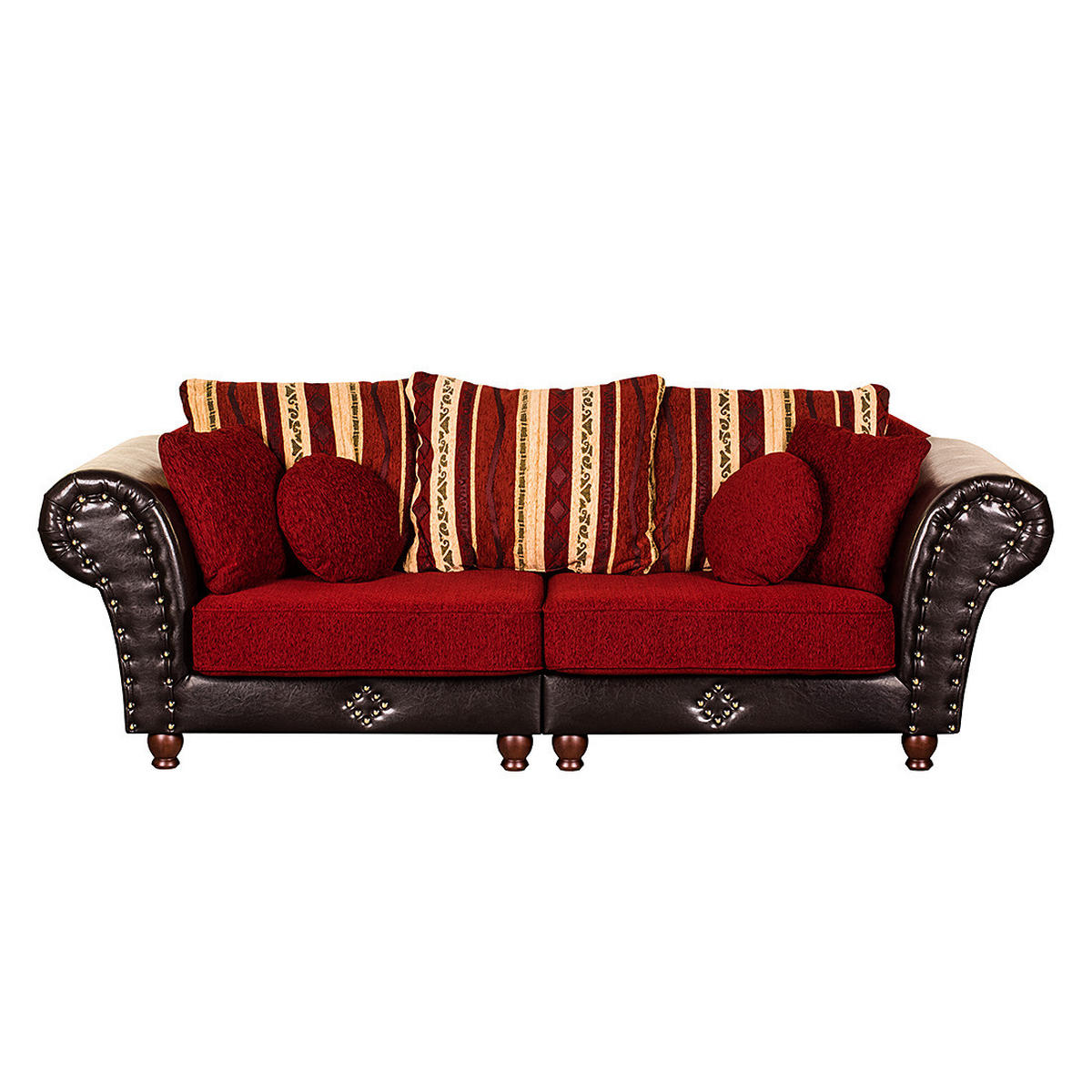 BIGSOFA - Kunstleder / Webstoff, Dunkelbraun / Dunkelrot - Dunkelbraun, Kunststoff (250/83/96cm) - home24