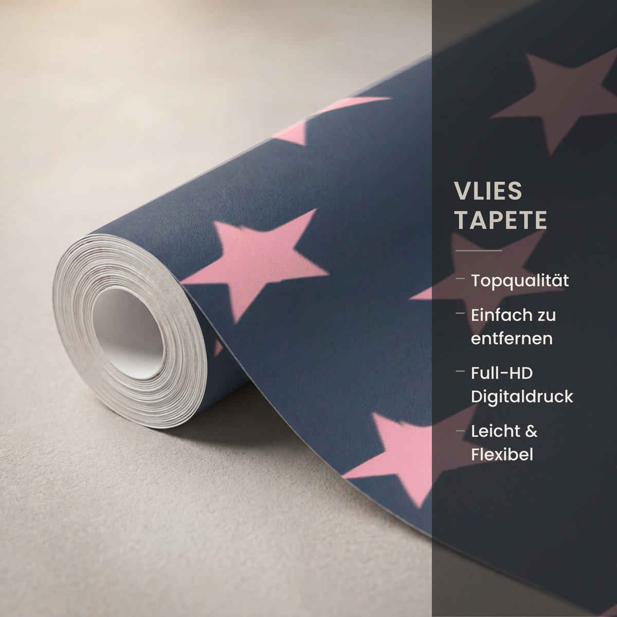 KINDERTAPETE - Muster - Sterne - Rosa - 280x220 cm - Anthrazit, Papier (280/220cm) - OnlyWow