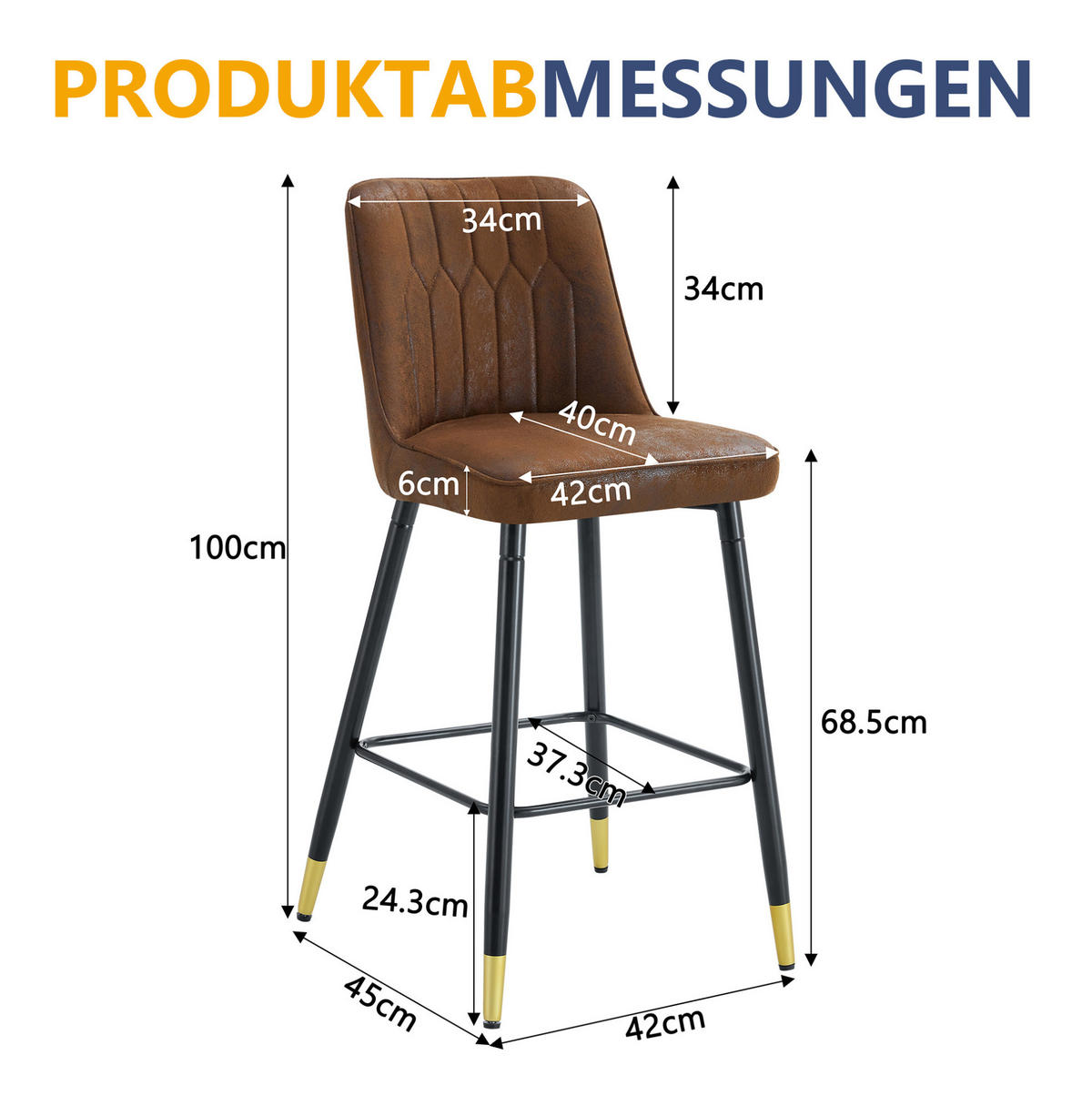 BARHOCKER 2er-Set 100 cm Tech-Stoff Braun Metall Schwarz - Dunkelbraun, Metall (45/100/42cm) - Meubliv