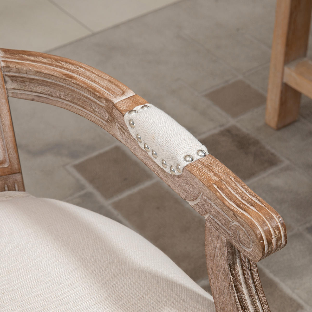 ESSZIMMERSTUHL Küchenstuhl mit Armlehne im Vintage Design Leinen Optik - Creme, Holz (63.5/96/59cm) - HOMCOM