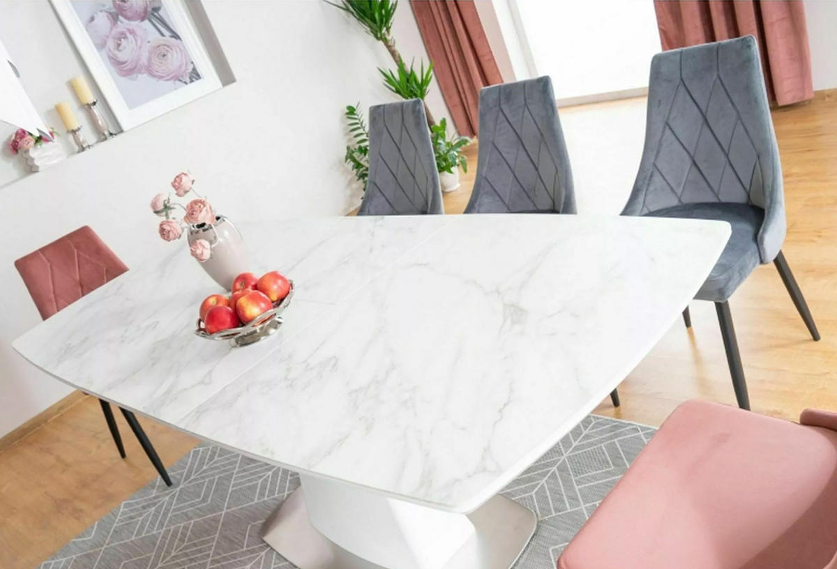 ESSTISCH Saturn Weiß / Weiß Marmor 160-210 / 90 / 76cm - Weiß, Holz/Metall (90/210/76cm) - Feldmann-Wohnen