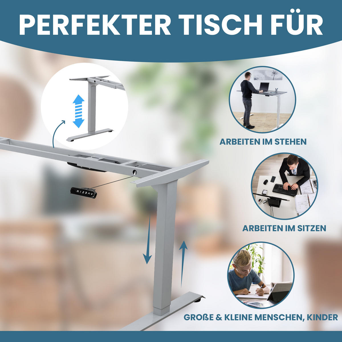 TISCHGESTELL HÖHENVERSTELLBAR LIFT S5 silber - Grau, Metall (68/180/118cm) - Albatros