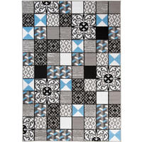 TEPPICH MAYA Blau Mosaik Karo Floral 120/170 cm - Blau, Textil (120/170cm) - Tapiso