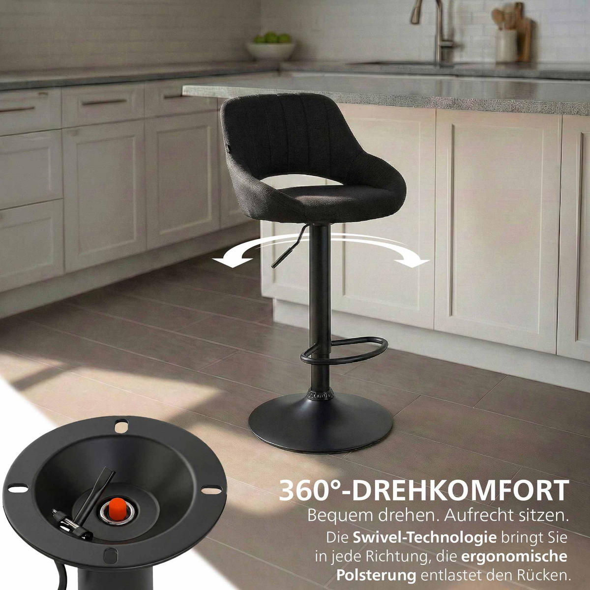 BARHOCKER Stoff Schwarz - Schwarz, Textil/Metall (47/85/48cm) - CLP