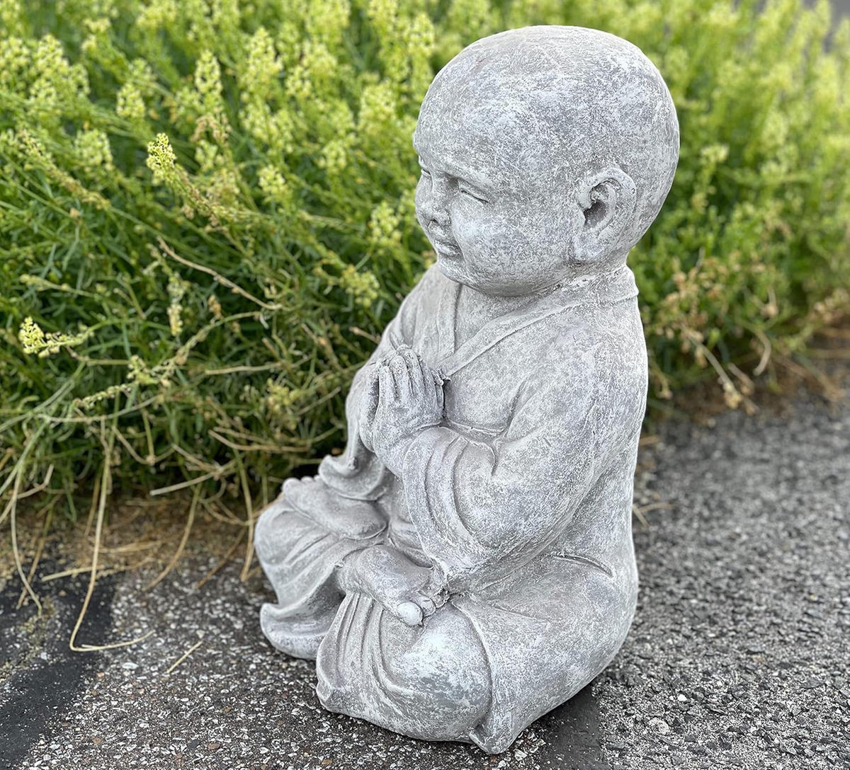 STEINFIGUR betender Shaolin Mönch frostfest Steinguss - Grau, Stein (27/38/20cm) - stoneandstyle