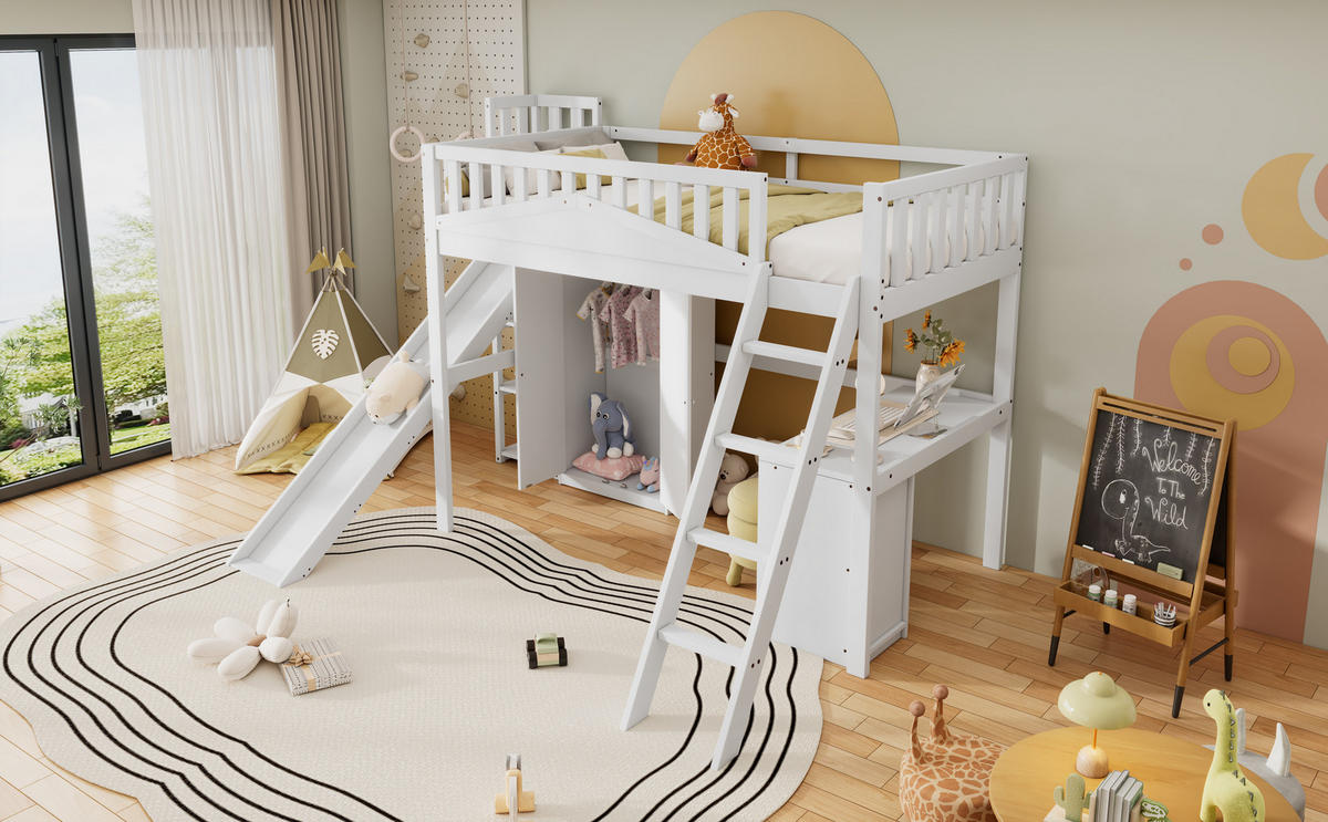 ETAGENBETT 90x200 cm Tisch Schrank weiß - Weiß, Holz (90/200cm) - LEBENLANG