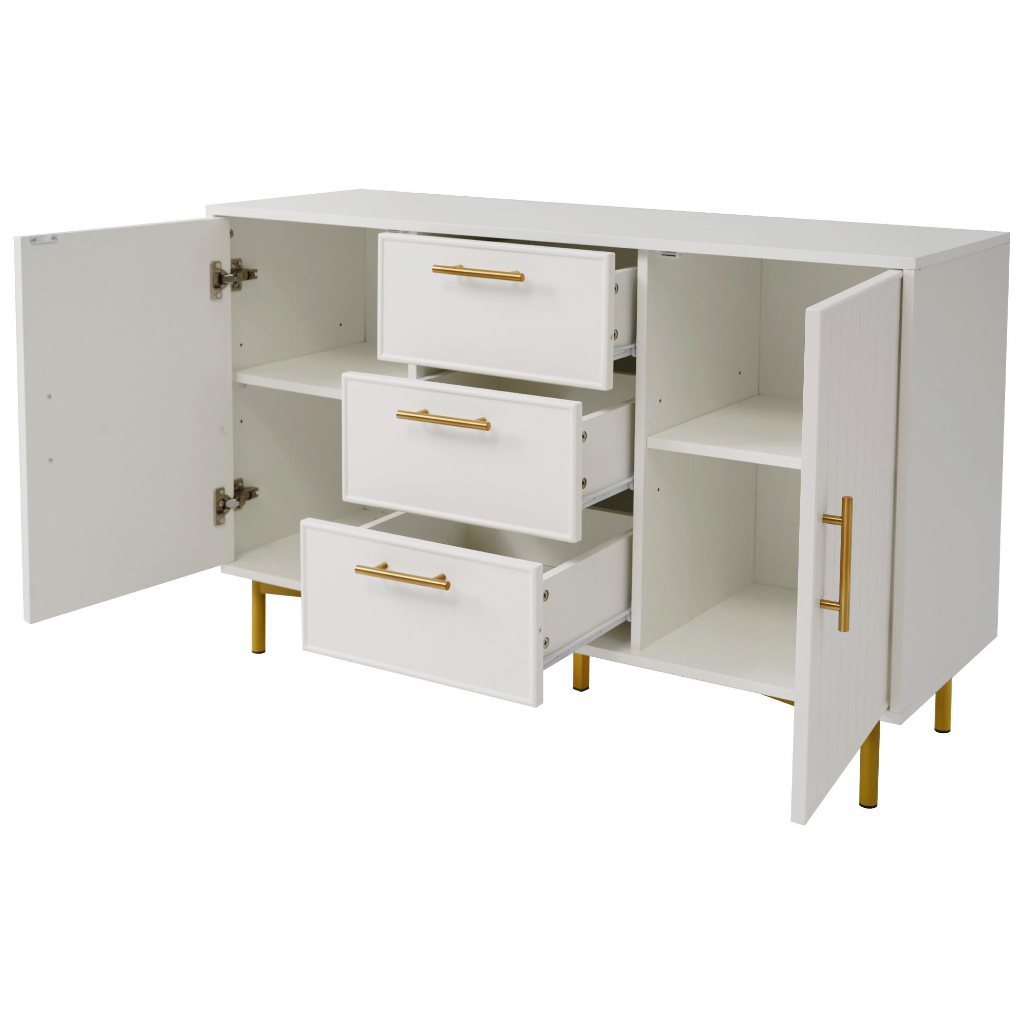 KOMMODE 120/40/75 cm in Weiß mit 2 Türen, 3 Schubladen und Metallfuß - Weiß, Holzwerkstoff (120/40/75cm) - Flora Grace