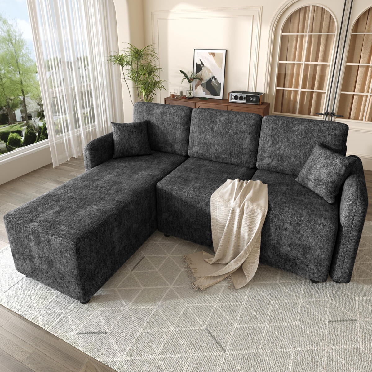 ECKSOFA DE-35392 mit langer Liegefläche Schwarz - Schwarz, Textil (144/187.5cm) - ComfortXL