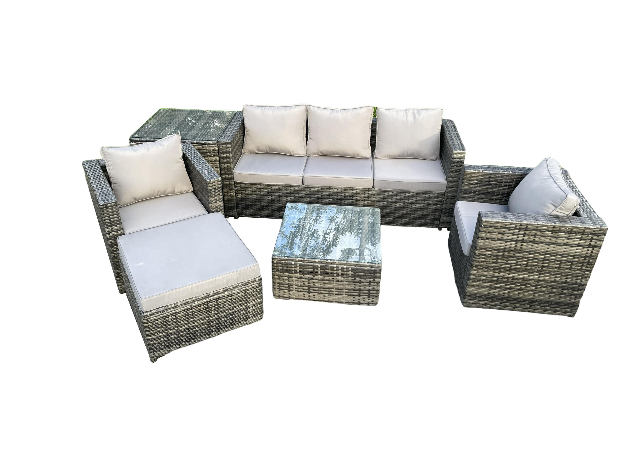 GARTENSET mit Beistelltisch Polyrattan 6-Sitzer - Dunkelgrau, Metall - Fimous