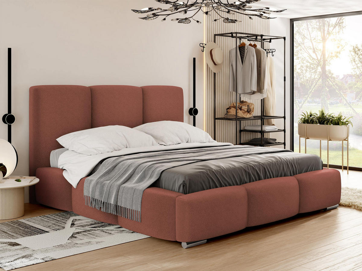 POLSTERBETT Olweria - Chromfarben/Rosa, Holz/Textil (160/200cm) - MIRJAN24