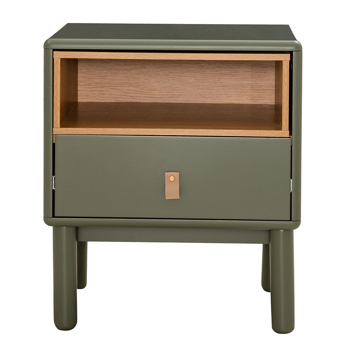 NACHTKOMMODE - Braun/Olivgrün, Holz/Holzwerkstoff (48/55/40cm) - home24