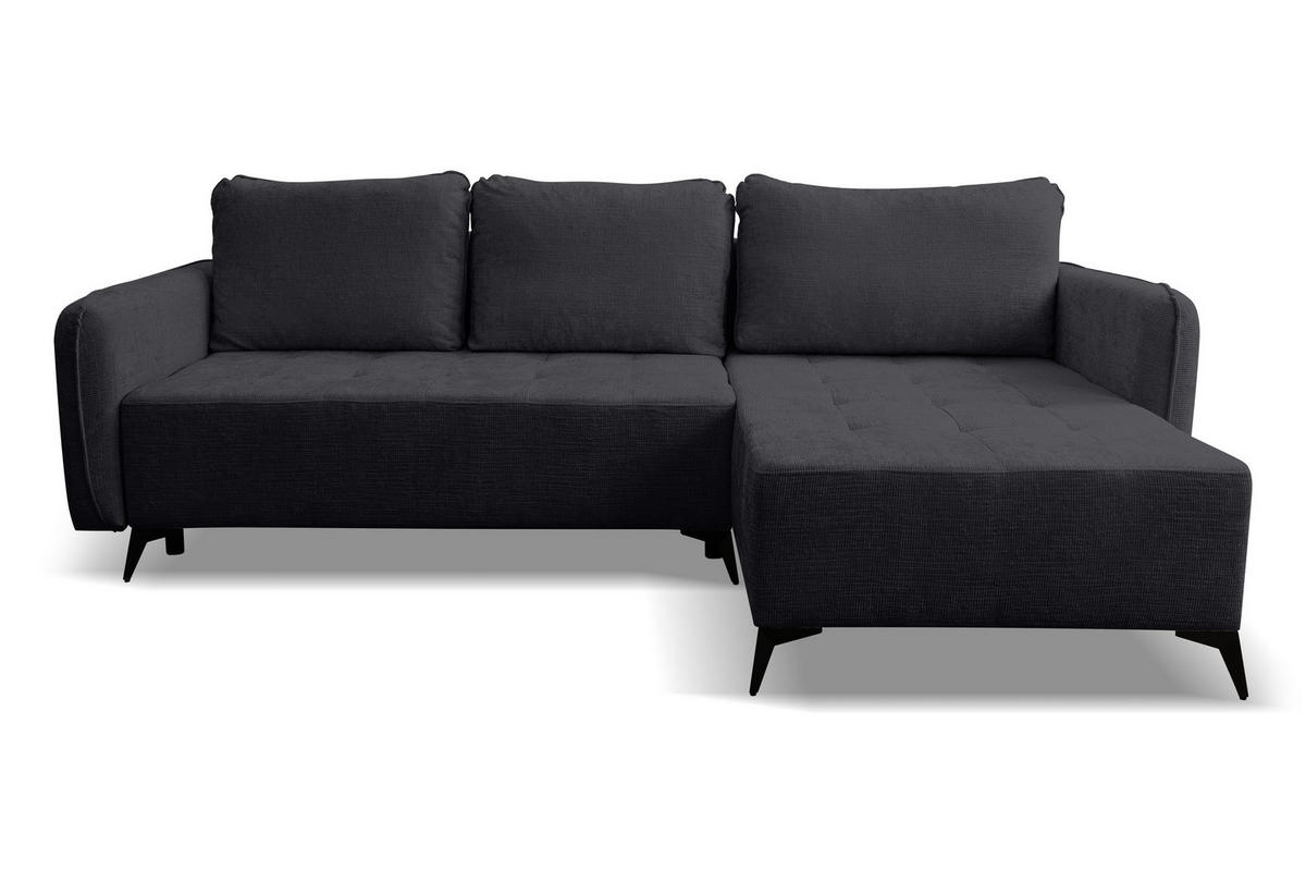 ECKSOFA Lucky in L-Form mit Schlaffunktion und Bettkasten, Farbe: Schwarz, Strukturstoff, Ottomane Links oder Rechts - Schwarz, Textil (275/160cm) - VENASI MÖBEL