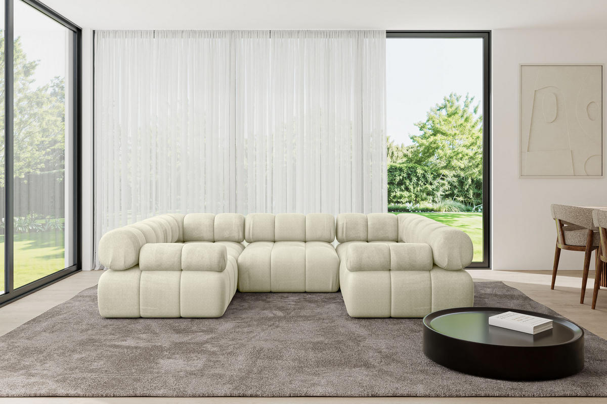 WOHNLANDSCHAFT modulares Sofa Birno-U1 - 285x190x70 cm Beige Velours - Beige, Holzwerkstoff/Textil (285/70/190cm) - ALTDECOR