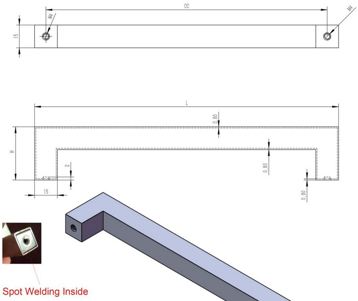 MÖBELGRIFF BA 200mm Edelstahl gebürstet eckig zeitlos mit 2 Schrauben - Edelstahlfarben, Metall (1.5/3.5/21.5cm) - Livingpoint24