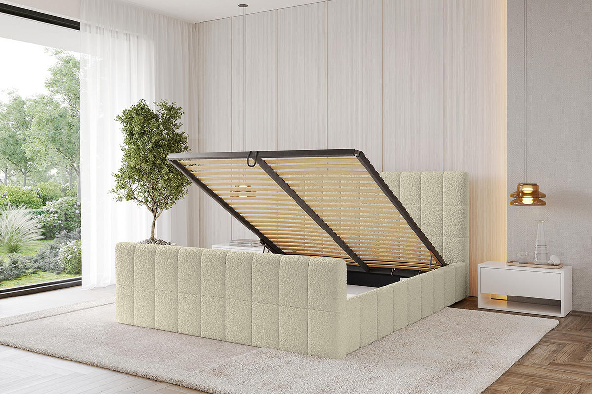 POLSTERBETT mit Bettkasten, Fußteil und Lattenrost, Boxbett ohne Matratze - AMEA-Z 140x200 Beige - Taupe, Holzwerkstoff/Textil (140/200cm) - ALTDECOR