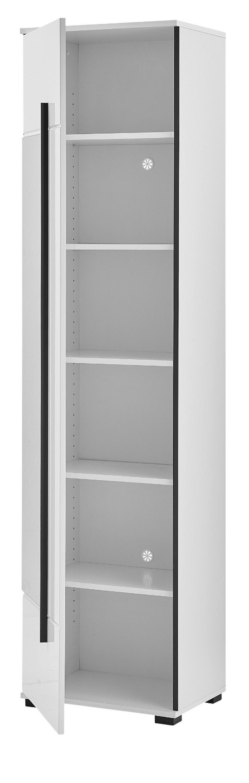 SCHUHSCHRANK weiß Hochglanz 50 x 200 cm, Garderobenschrank mit Spiegel - Weiß Hochglanz/Schwarz, Glas/Holzwerkstoff (50/200/39cm) - Furn.Design