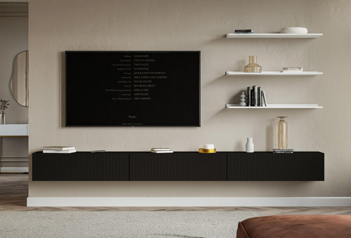 TV-LOWBOARD Veldio hängend Schwarz 300 cm - Schwarz, Holzwerkstoff (302.4/28.5/31.6cm) - Selsey