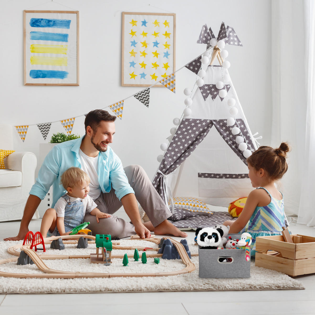 2XAUFBEWAHRUNGSBOX - Grau, Wellpappe/Textil (34.5/20.5/42cm) - Relaxdays