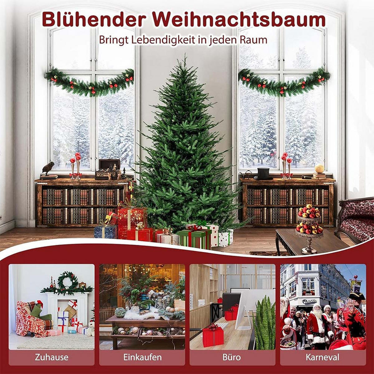 WEIHNACHTSBAUM mit 8 Lichtmodi 180cm Grün - Grün, Metall (183cm) - COSTWAY