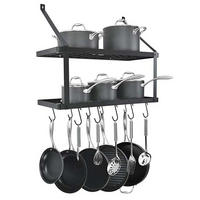 WANDREGAL 2-stöckig mit 10 Haken für Töpfe und Pfannen schwarz 74,9/34,8/58,9 cm - Schwarz, Metall (30/75/35cm) - Livingandhome