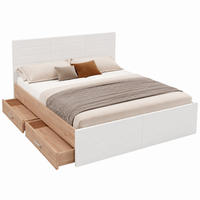 BETT mit 2 Schubladen 160x200 cm Massivholz/MDF Weiß/Eiche inkl. Matratze - Weiß, Holzwerkstoff (160/200cm) - Meubliv