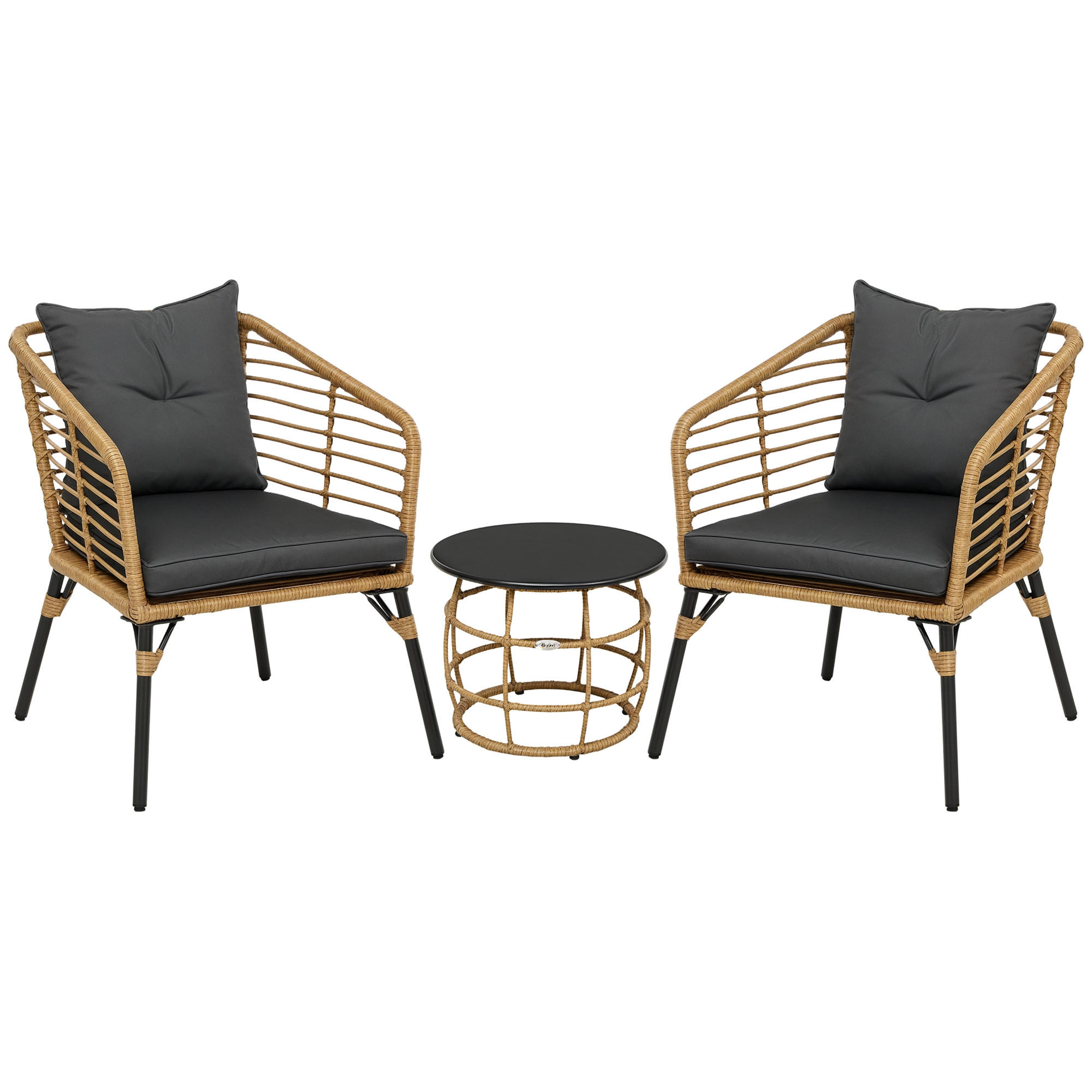BISTRO-SET DE-06693 wetterbeständig mit 2 Stühlen & Tisch Sand/Dunkelgrau - Sandfarben/Dunkelgrau, Kunststoff/Metall - ComfortXL
