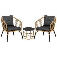BISTRO-SET DE-06693 wetterbeständig mit 2 Stühlen & Tisch Sand/Dunkelgrau - Sandfarben/Dunkelgrau, Kunststoff/Metall - ComfortXL
