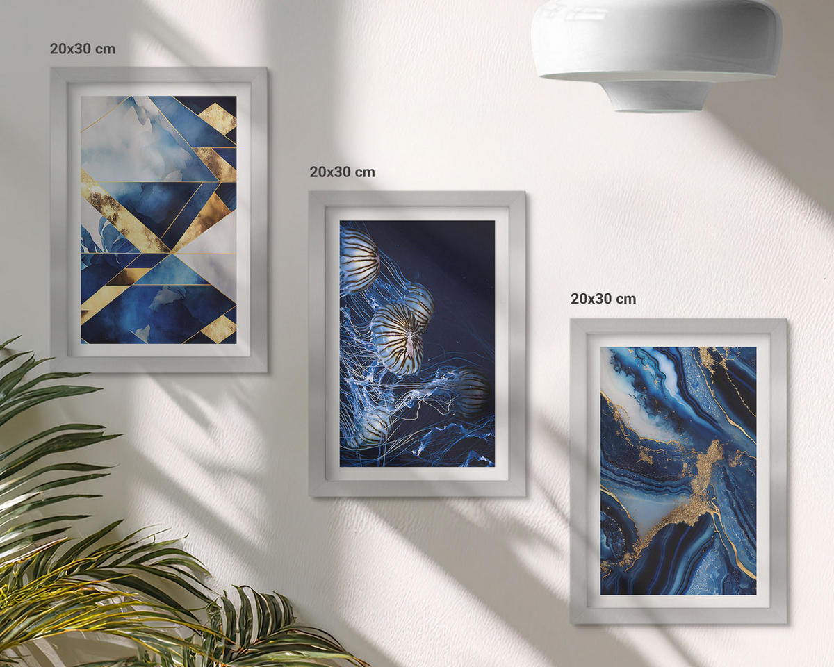 WANDBILDER 3er Set - 20x30 cm Silberner Rahmen - Abstrakte, elegante Muster - Silberfarben, Kunststoff (20/30cm) - ArtPrintCave