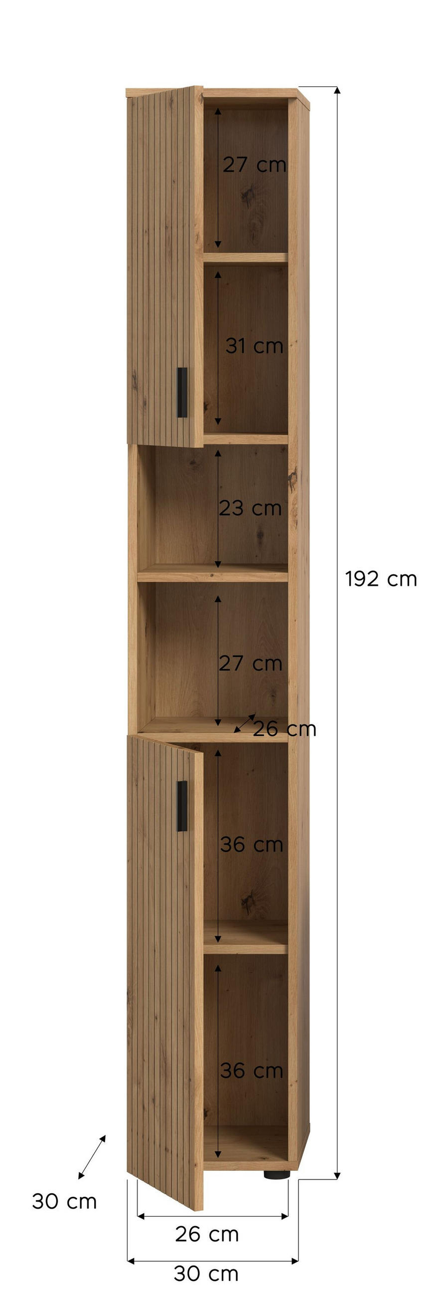 BADSCHRANK Mira (B/H/T: ca. 30/192/30 cm) in Artisan Oak Nachbildung/Artisan Oak Nachbildung - Eiche Artisan, Holzwerkstoff (30/192/30cm)