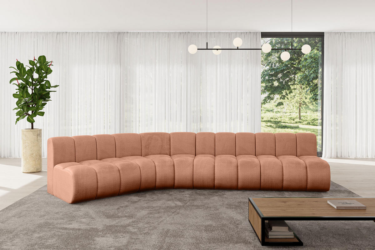 ECKSOFA modulares Sofa Montra-L2 - 381x174x70 cm Apricot - Koralle, Holzwerkstoff/Textil (381/174cm) - ALTDECOR