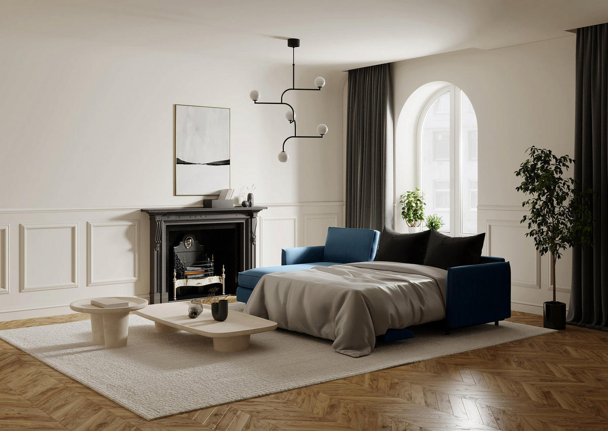 ECKSOFA LINKS Rastergewebe Entenblau 268cm - Blau, Textil (166/268cm) - Sia Home