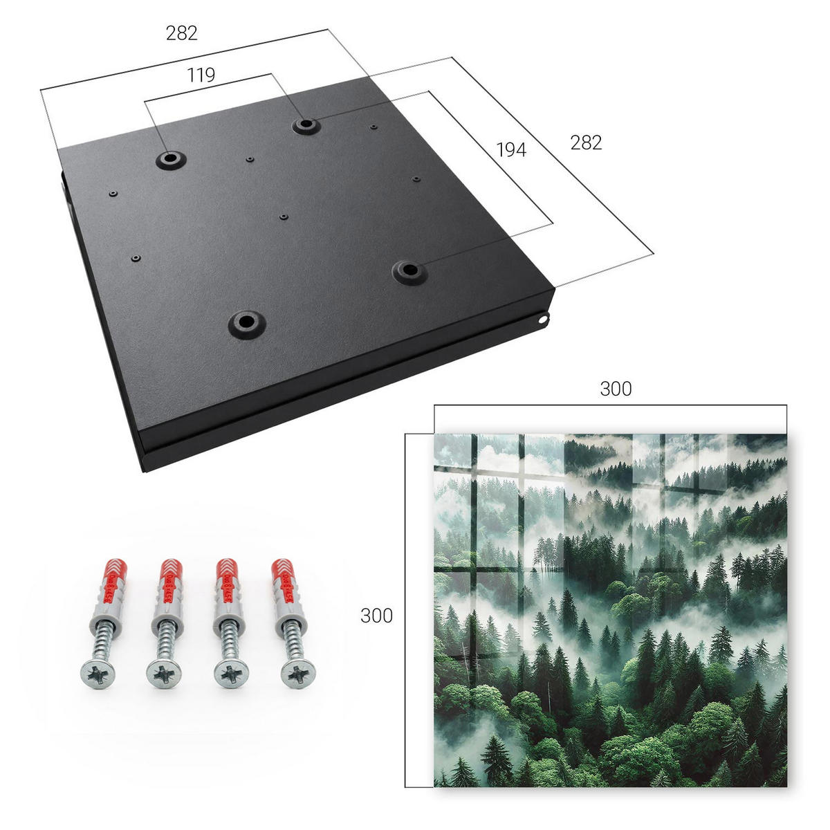 SCHLÜSSELBOX Schwarz 30x30 cm- Türöffnung nach rechts - Nebelwald - Grün, Metall (30/30/5cm) - TULUP