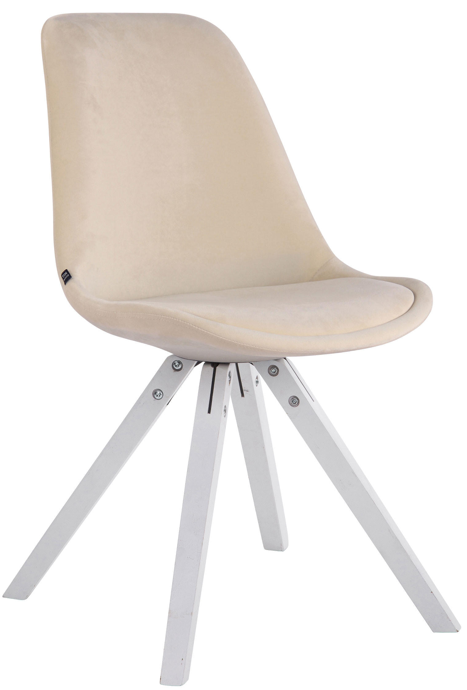 BESUCHERSTUHL Toulon Samt, Gestell Buchenholz Weiß Square Creme - Naturfarben/Weiß, Holz/Buchenholz (48/83/56cm) - TPFLiving