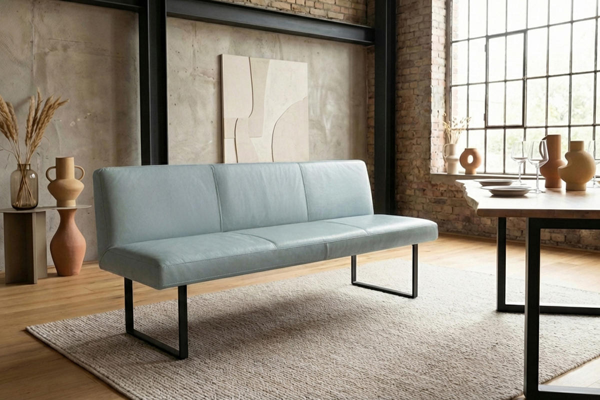 ESSZIMMERBANK ELEEN Hellblau Leder - Hellblau, Leder (243/85/69cm) - KAWOLA