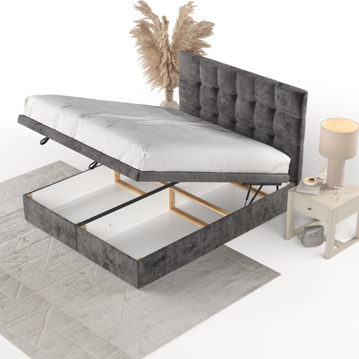 POLSTERBETT Guam mit Stauraum 200/200 cm Stahl im Lotta Stoff - Schwarz/Graphitfarben, Holz/Holzwerkstoff (200/200cm) - AltaBeds