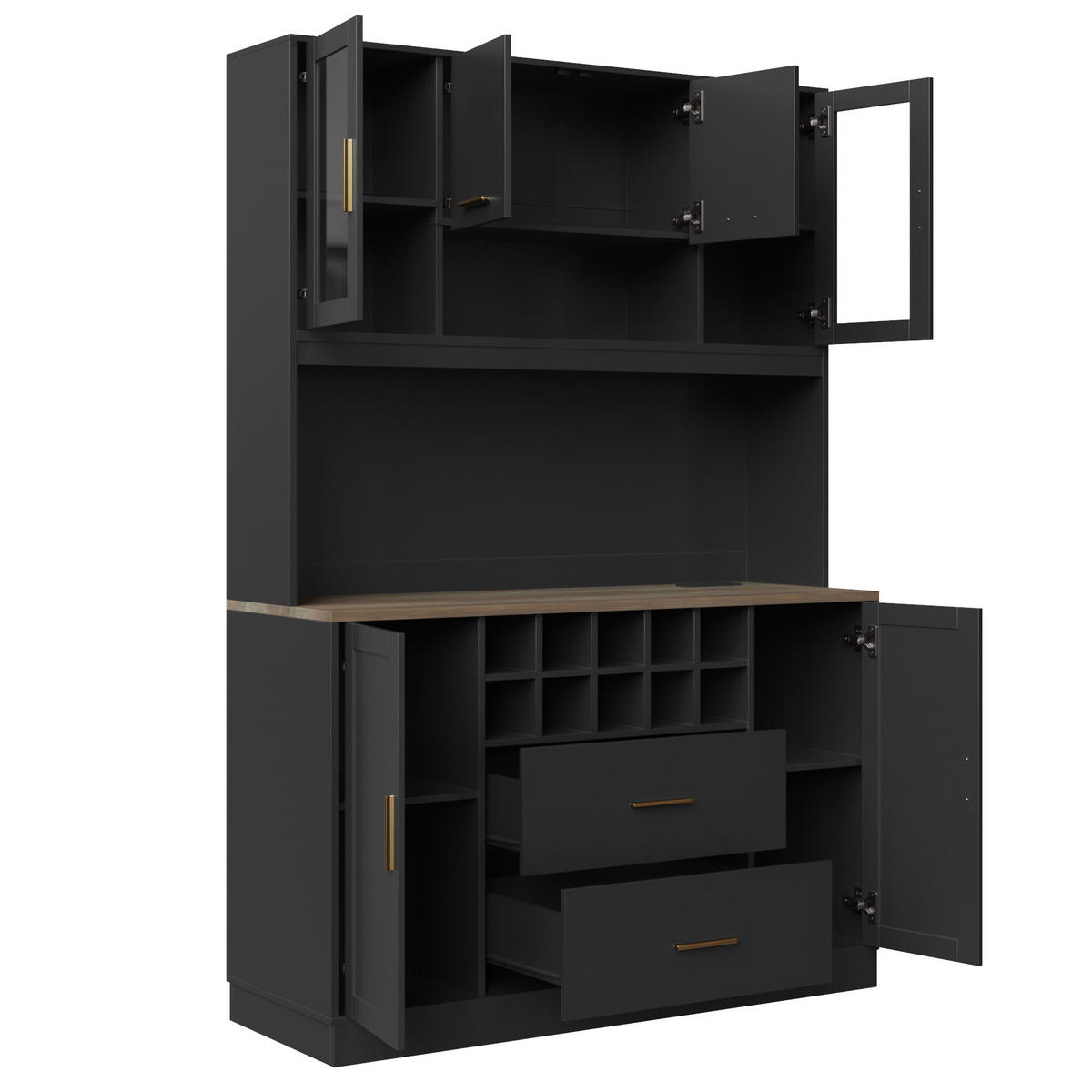 BUFFET DE-38395 120/36/180 cm mit LED-Beleuchtung und Steckdose Schwarz - Schwarz, Holzwerkstoff (120/180/36.3cm) - ComfortXL