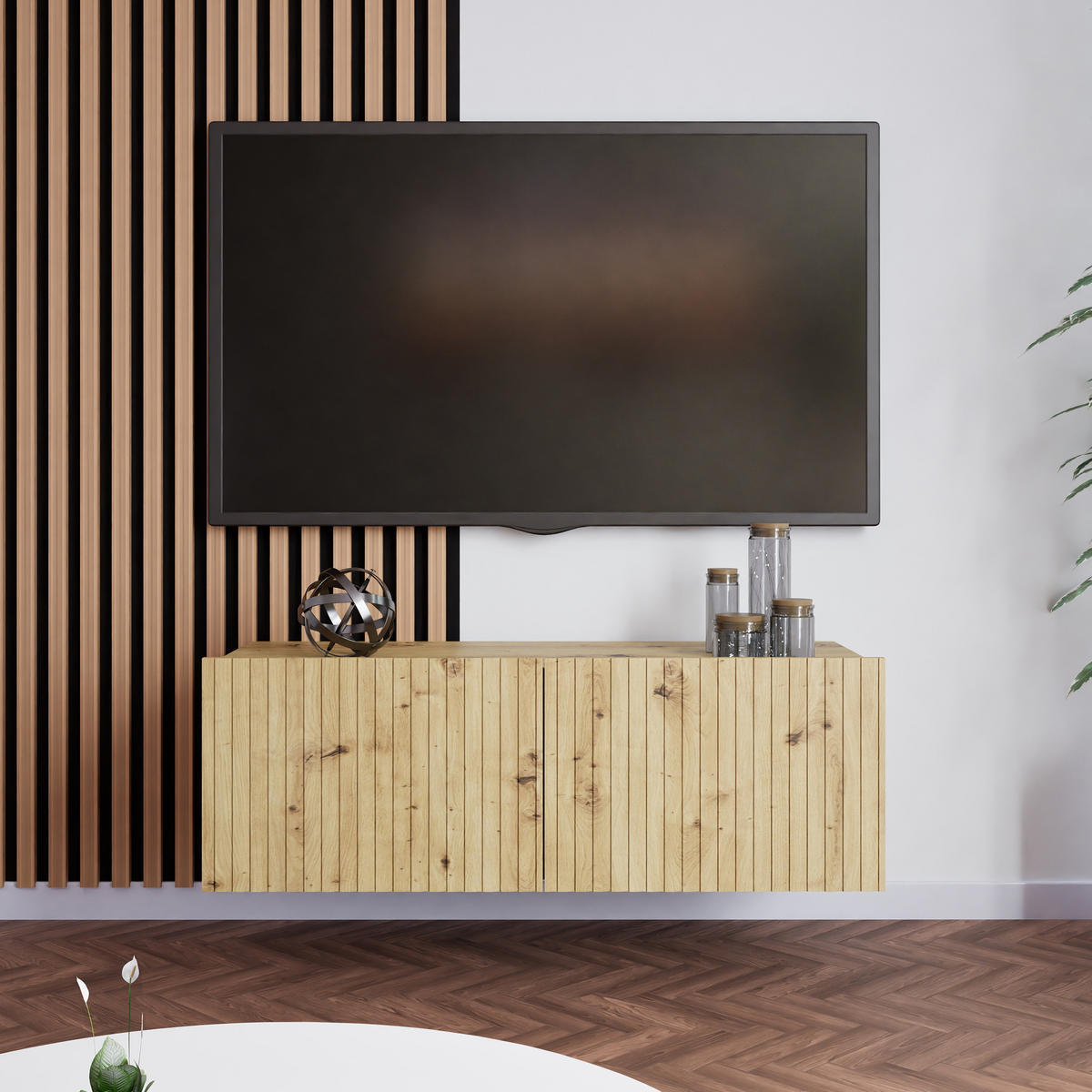 LOWBOARD Kavell mit 2 Türen, 100 cm, stehend/hängend, eiche Artisan - Eiche Artisan, Holzwerkstoff (100/37.5/43cm) - Beautysofa