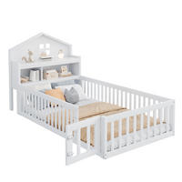 KINDERBETT 90/200 cm mit Hausrahmen, Kreidetafel, Stauraum, Schutzgitter und Tür, Weiß - Weiß, Holzwerkstoff (90/200cm) - Redom